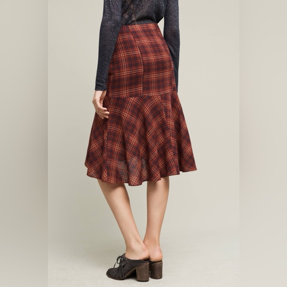 Anthropologie | Maeve red/navy plaid wool flared skirt 6 - Picture 4 of 13